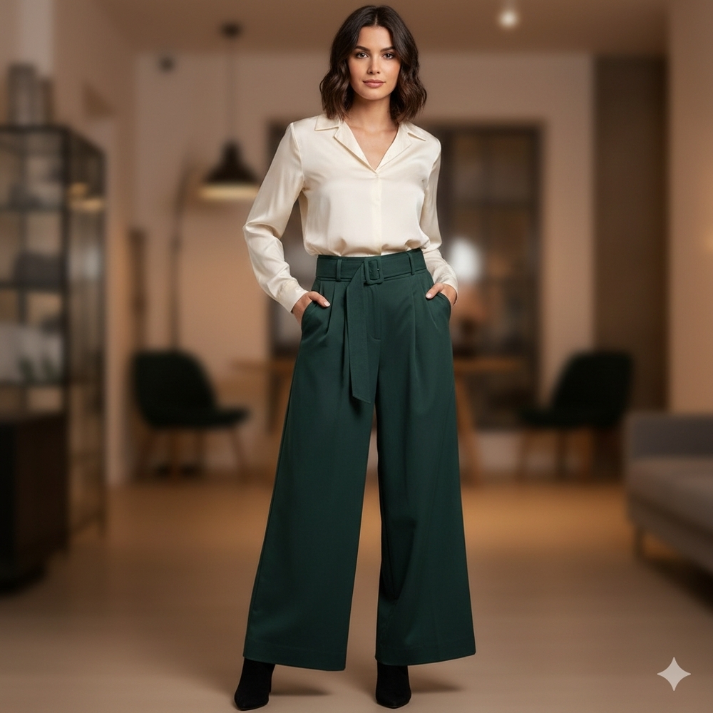 Veronica Beard Green Wide Leg Malyan Pants Size 10